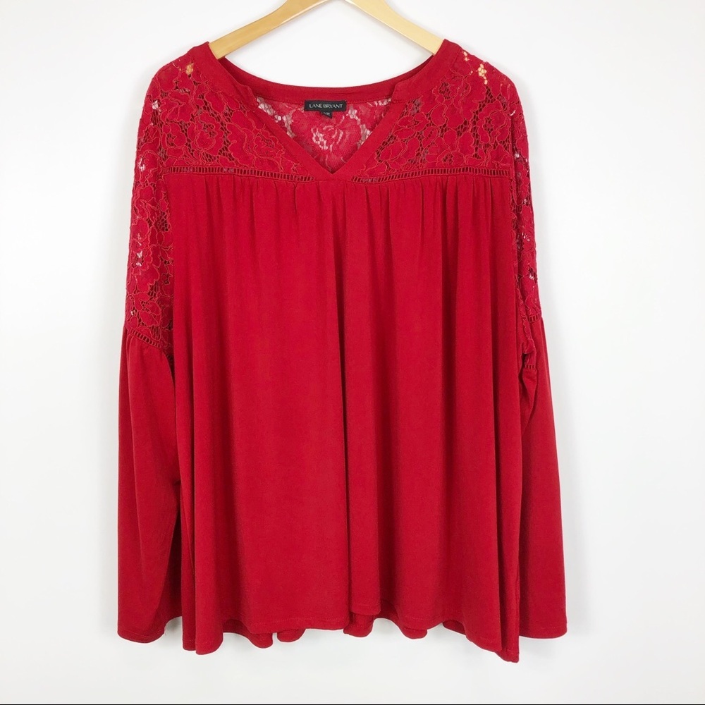 Lane Bryant Red Long Sleeve V-Neck Top Size 26/28